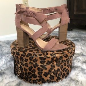 Dusty Rose colored cross-cross strappy heels